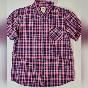 Levis Button Down Shirt Mens Size XL Pink Blue Plaid Button‎ Down